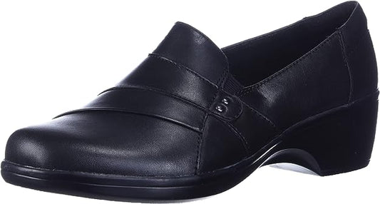 Clarks Women's May Marigold Slip-On Loafer Black Leather Size 5.5