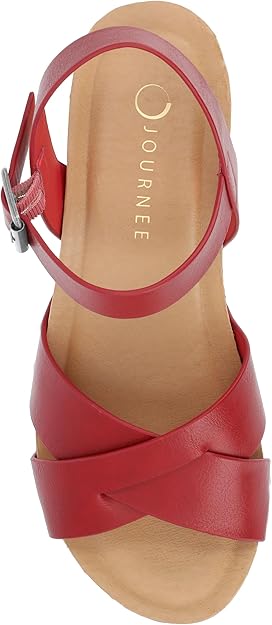 Journee Collection Valentina Crisscross Studded Block Cork Heel Sandal  Red Size 7.5
