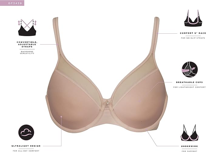 Bali Ultra Light T-Shirt Convertible Underwire Bra  Black Size 40B