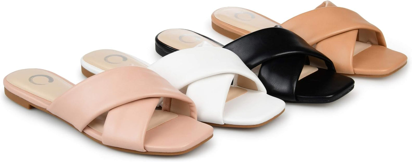 Journee Collection Women's Carlotta Faux Leather Flat Sandal  Tan Size 9.5