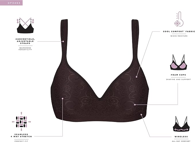 Bali Comfort Revolution Shaping Wireless Bra  Black Size 34D