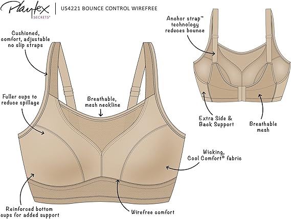 Playtex Women's Secrets Bounce Control Wirefree Bra  Black Size 38DD