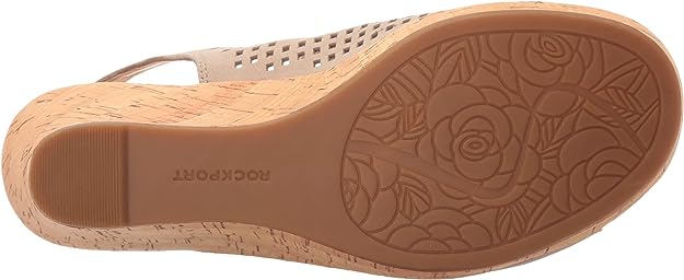 Rockport Women's Briah Perf Sling Wedge Sandal  Color Taupe Leather Size 8.5M