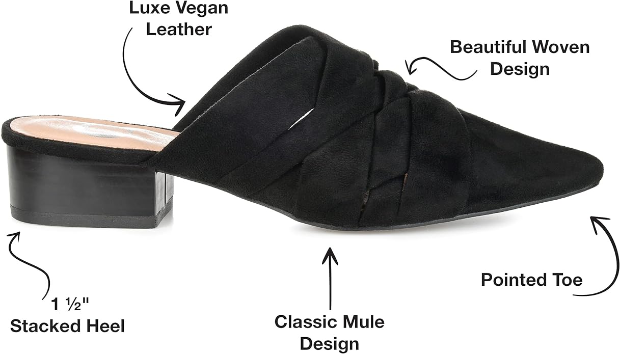 Journee Collection Women's Kalida Block Heel Pointed Toe Mules  Color Black Size 6.5M