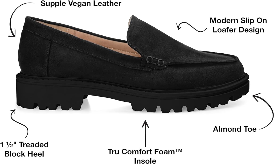 Journee Collection Women's Erika Loafer Almond Toe Slip On Flats  Color Black Size 6.5M