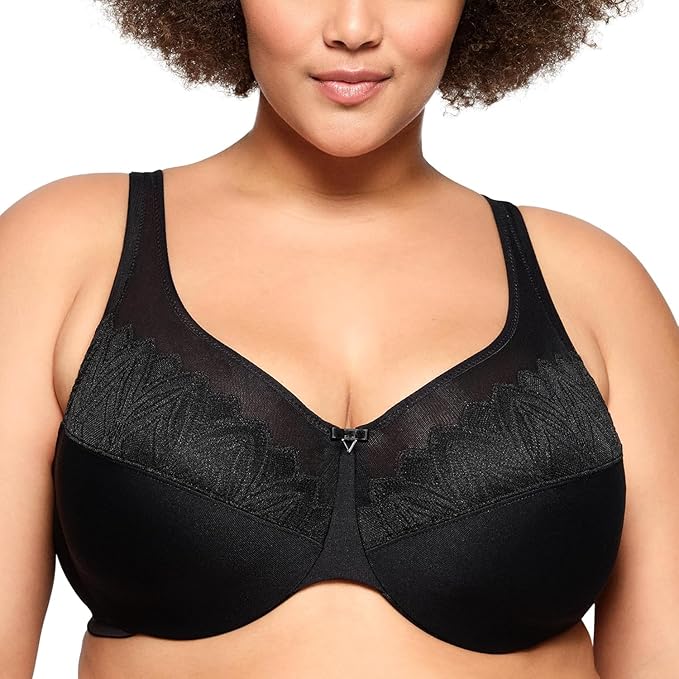 Glamorise Women's Plus Size Wonderwire Minimizer Underwire Bra  Black Size 46DD