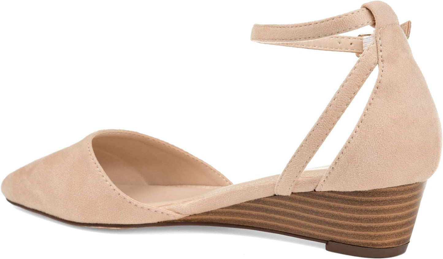 Journee Collection Women's Ark Pointed Toe Ankle Wedge  Color Nude Size 7M
