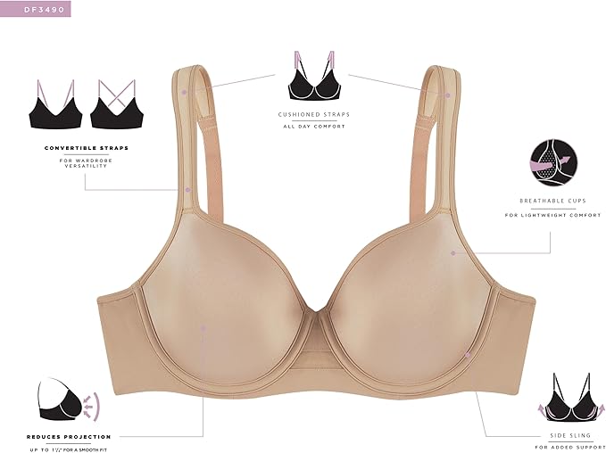 Bali One Smooth U Ultra Light Minimizer Underwire Bra  White Size 36C