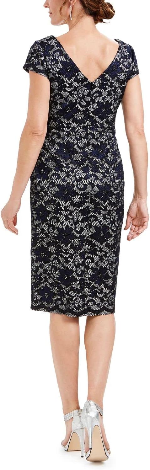 Connected Embroidered-Glitter Jewel Sheath Dress  Color Navy/Gray/Black Floral Size 6