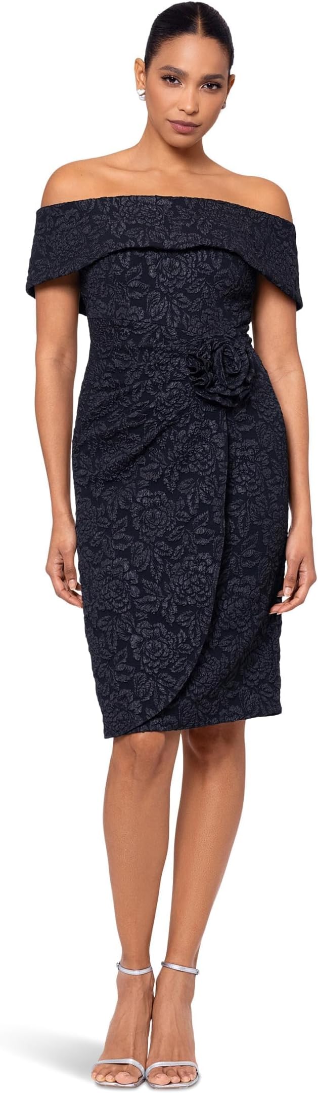 XSCAPE Women's Brocade Rosette Sheath Flower Dress  Color Black Size 14