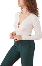 BCBGeneration Women's Long Sleeve Bodysuit With Buttons  Color Panna Cotta Size L