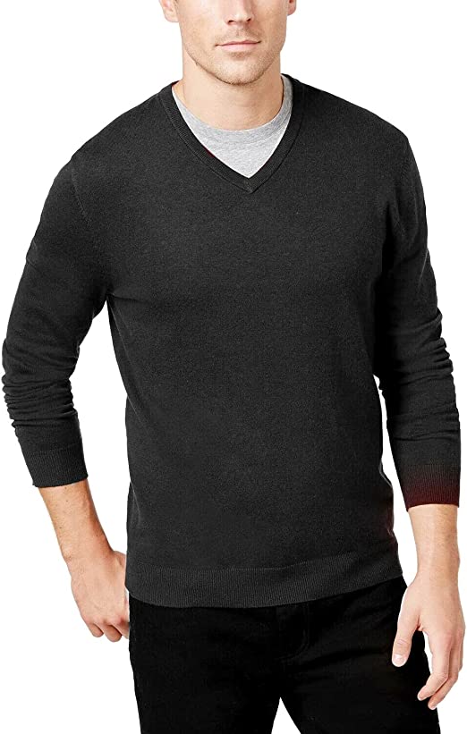 Alfani Men's Solid V-Neck Pullover Sweater  Color Gray Size XL