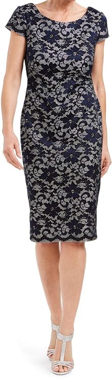 Connected Embroidered-Glitter Jewel Sheath Dress  Color Navy/Gray/Black Floral Size 6