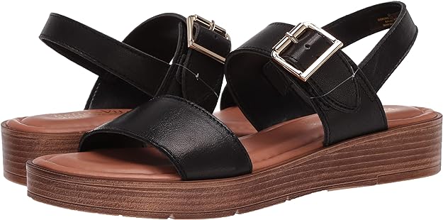 Bella Vita Women's Wedge Sandal  Color Black Leather Size 7.5M