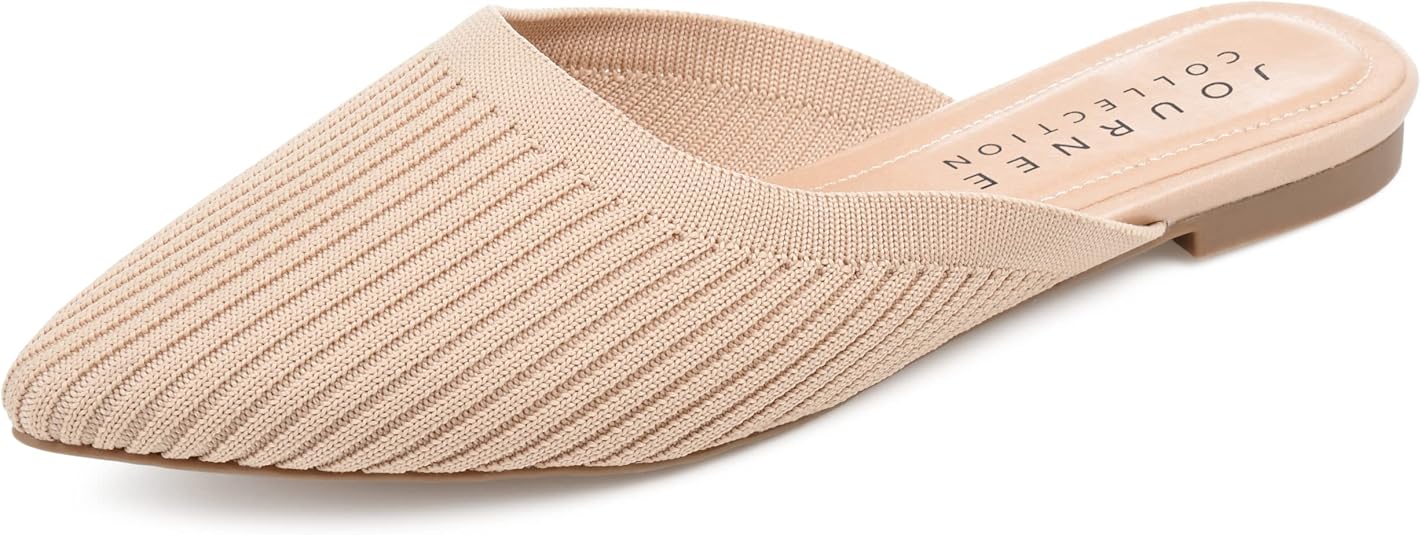Journee Collection Women's Aniee  Flat Knit Mules  Beige Size 10