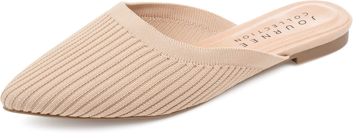 Journee Collection Women's Aniee  Flat Knit Mules  Beige Size 10