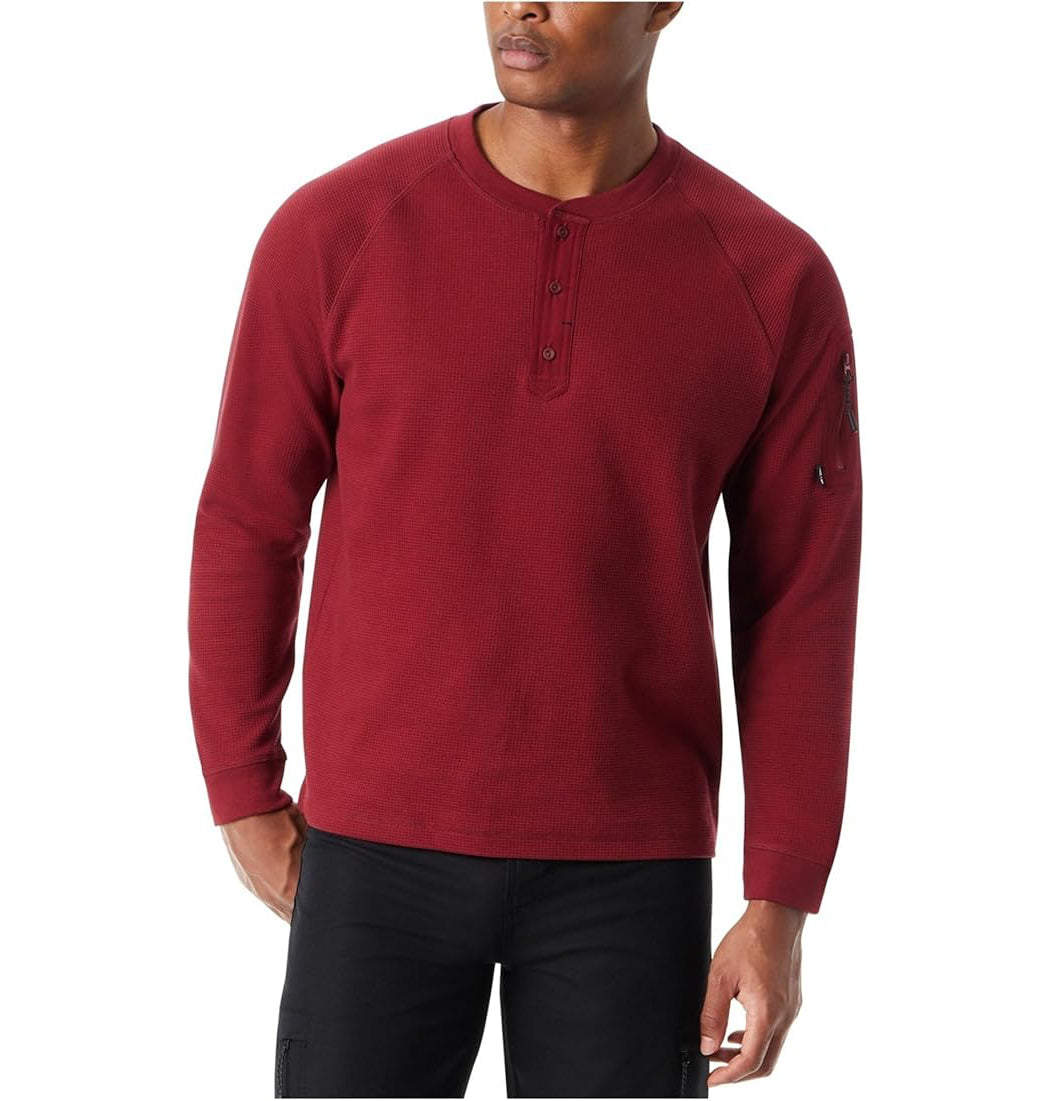 BASS OUTDOOR Men's Relaxed-Fit Thermal Long Sleeve Henley Shirt Cabernet Size L