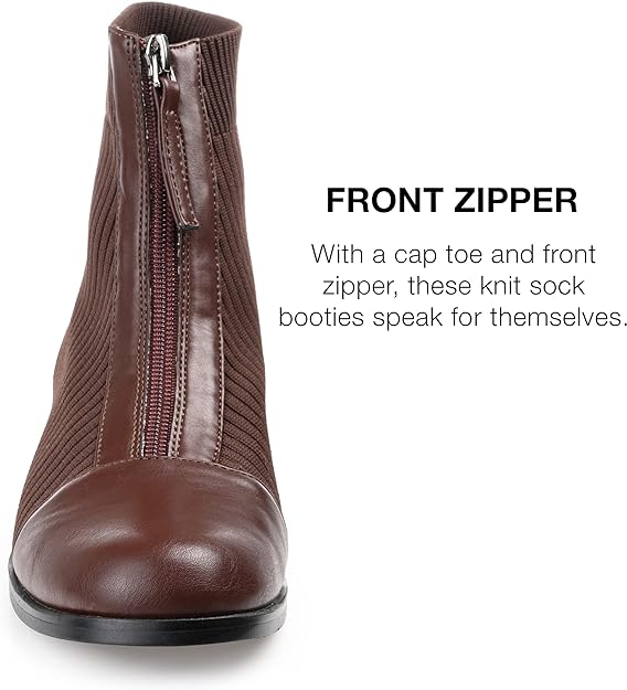 Journee Collection Women's Bexlie Front Zipper Capped Toe Booties  Color Brown Size 9.5M