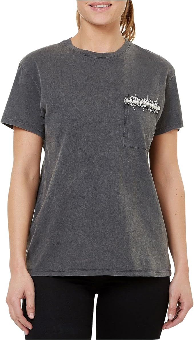 Numero Women's Brocade-Trimmed Cotton T-Shirt  Color Gray Wash Size XS