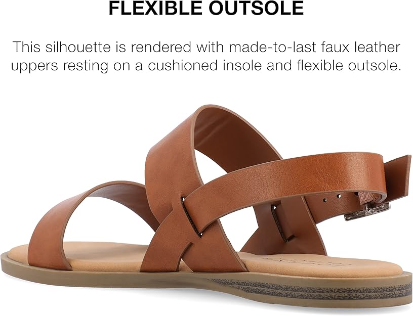 Journee Collection Women's Lavine Multi Strap Flat Sandals  Cognac Size 9