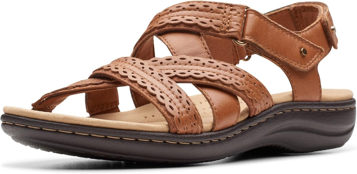 Clarks Women's Laurieann Rena Embellished Flat Sandal  Tan Leather Size 9.5
