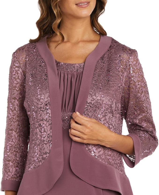 RM Richards Two-Piece Ruffle Front Lace Jacket Dress  Color Dark Rose Size 6