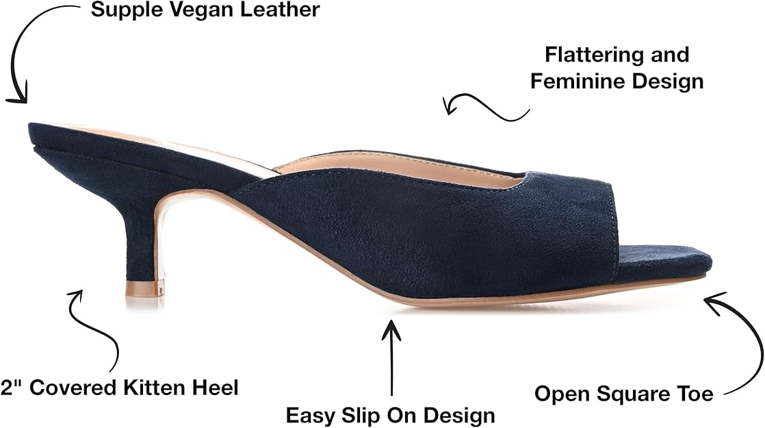 Journee Collection Women's Larna Square Open Toe Kitten Heel Pump  Navy Size 8