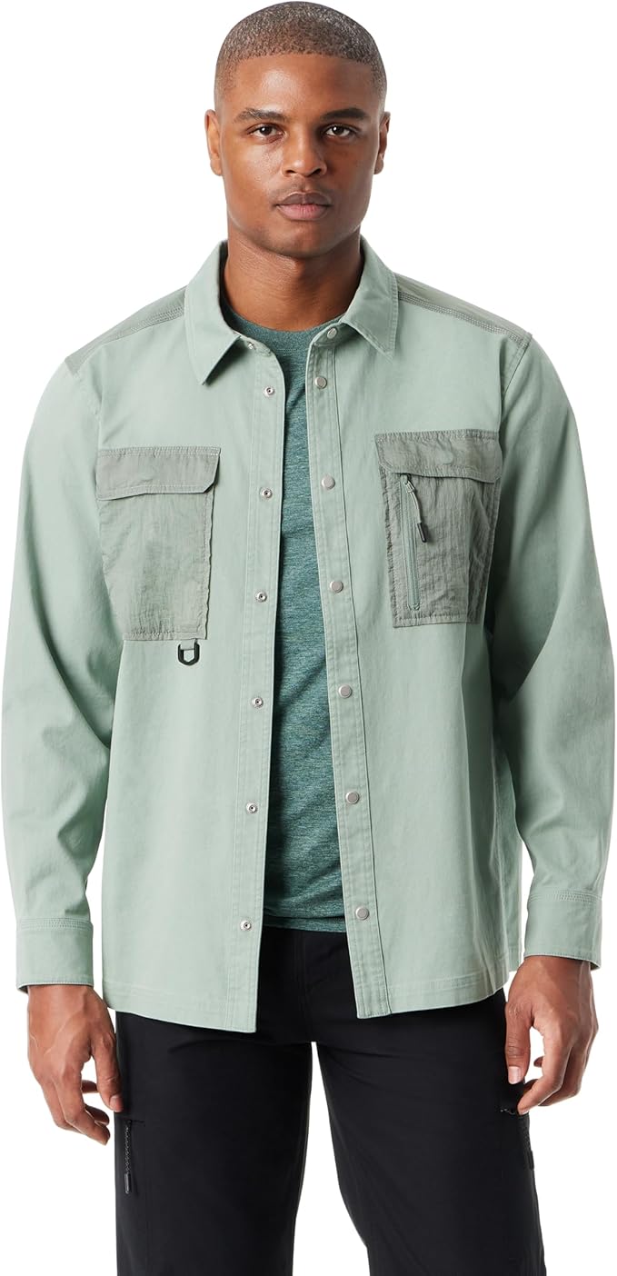BASS OUTDOOR Men's Stretch Snap-Button Front Shirt Jacket  Lily Pad Size L