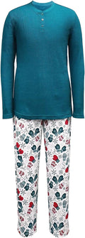 Family Pajamas Men's Henley Top Mitten-Print Pajamas Set  Color Green Size M