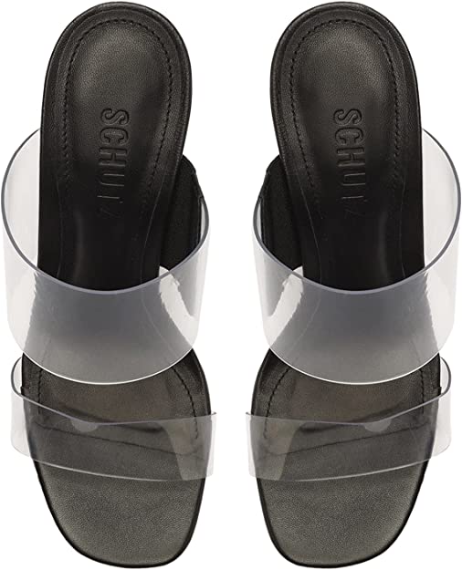 SCHUTZ Victorie High Block Sandals  Color Black/Clear Size 5.5B