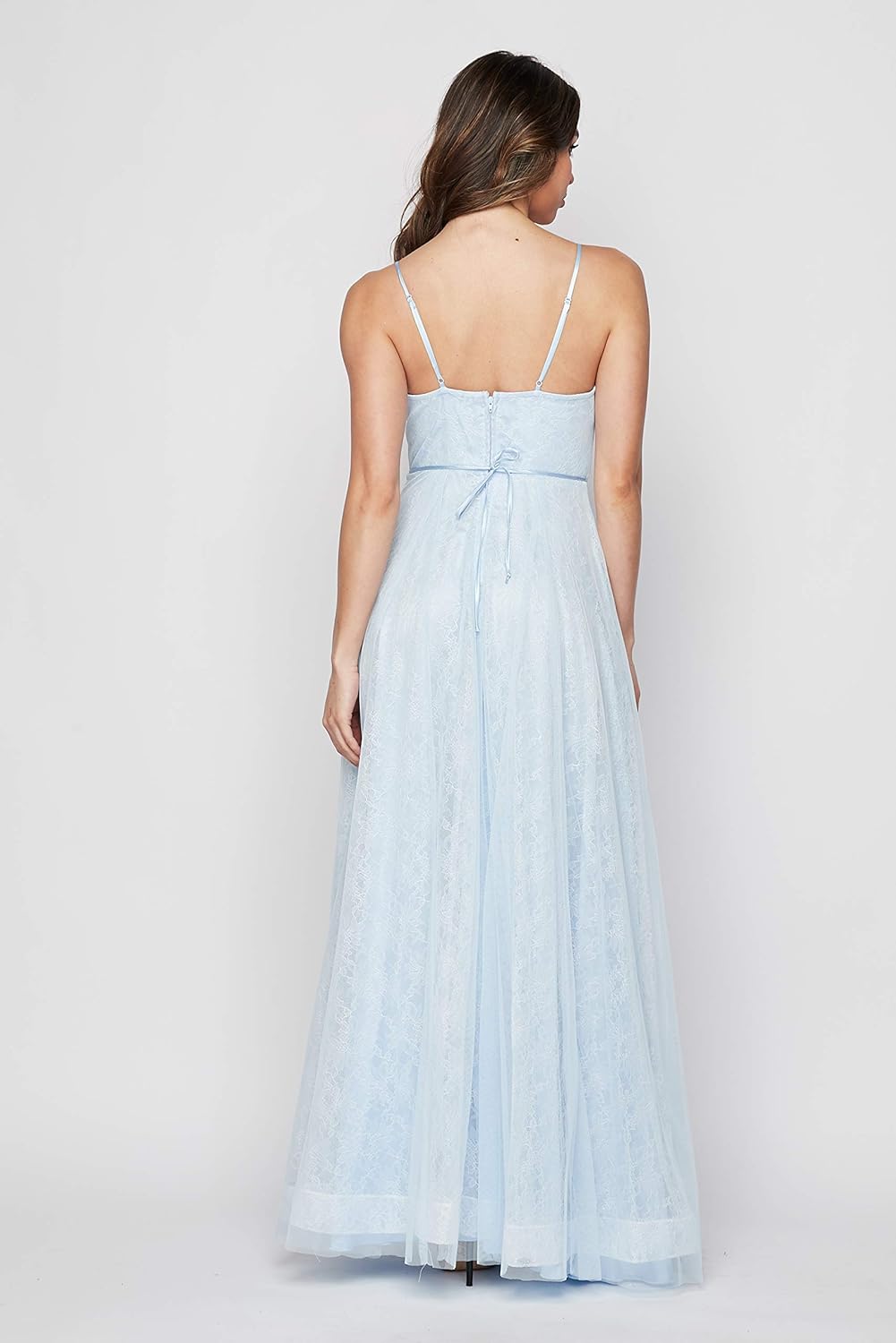 Teeze Me Formal Flowy Ruffle Lace Slit Gown  Color Light Blue Size 3