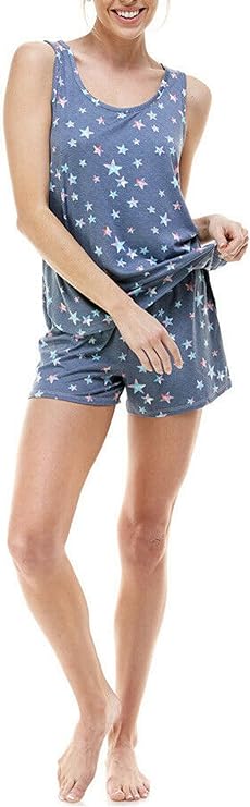 Roudelain Women's Printed Tank Top Shorts Loungewear Pajama Set  Color Star Spangled Size L