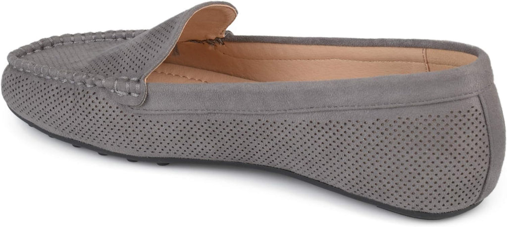 Journee Collection Women's Halsey Vegan Nubuck Laser Cut Loafers  Color Grey Size 7.5M