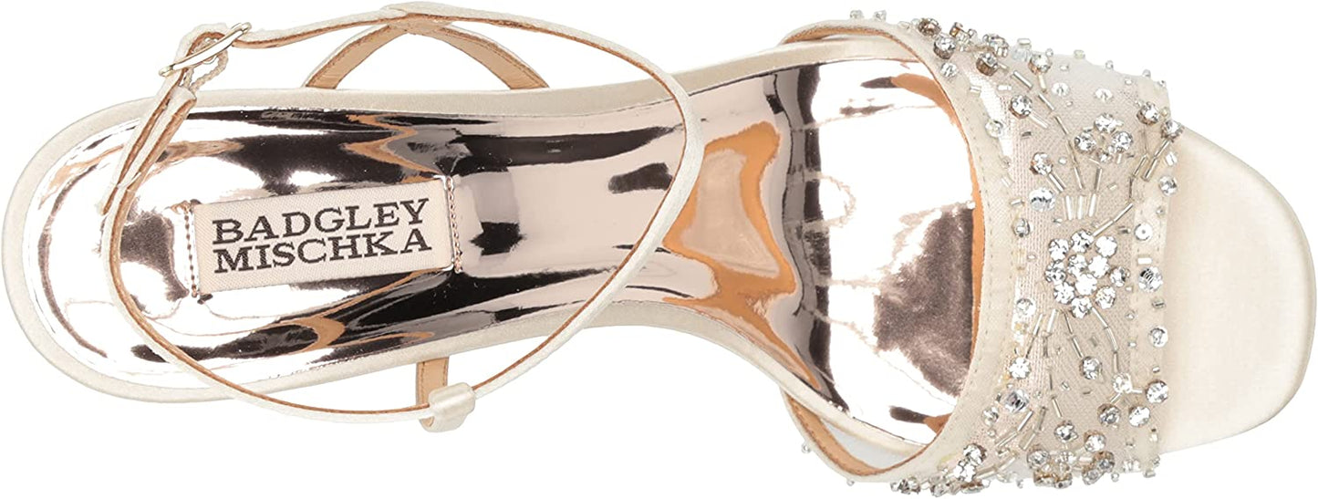 Badgley Mischka Women's Blaine Heeled Sandal  Ivory Satin Size 11