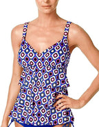 Swim Solutions Women's Printed Tiered Tummy Control One-Piece Swimsuit  Color Jewels Size 10