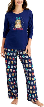 Family Pajamas Women's Bah Humbug Matching PJ Set  Color Blue Size 2XL