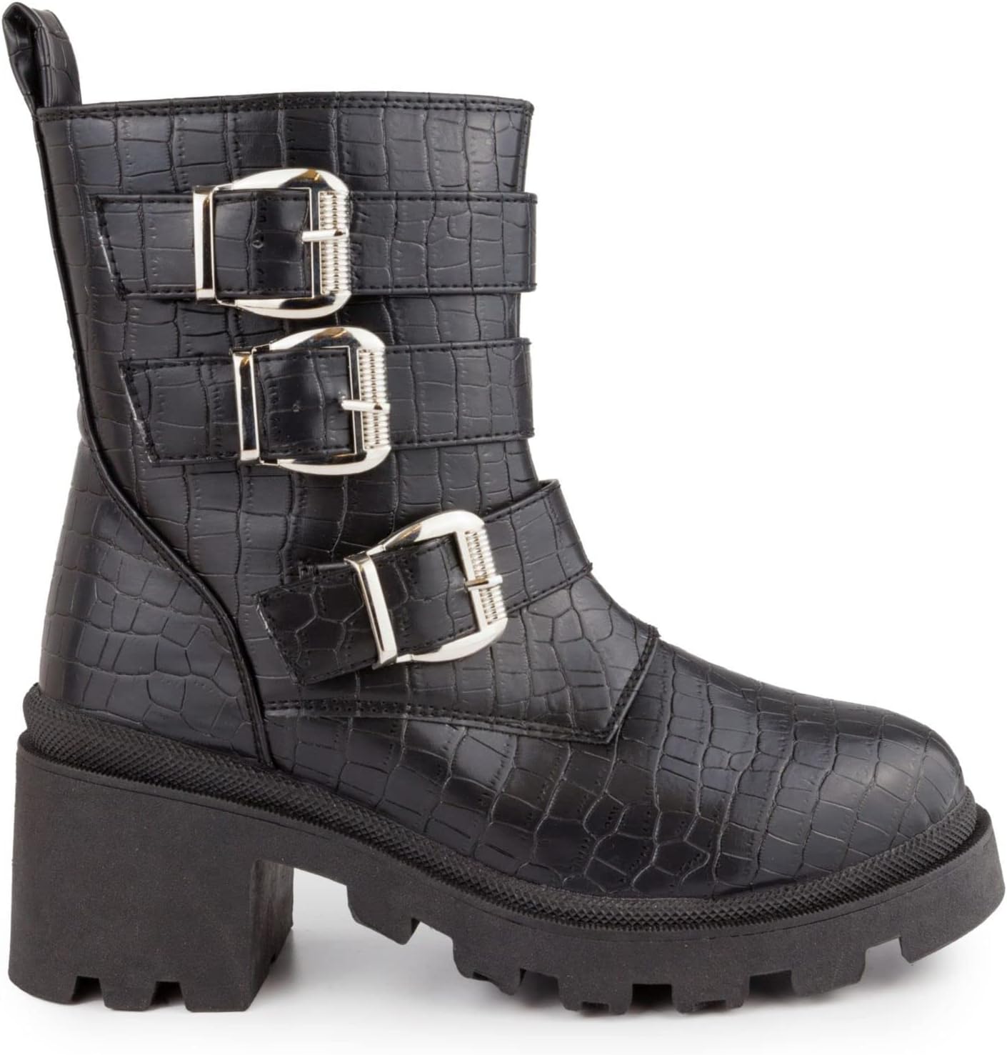 Sugar Women's Filo Buckled Lace-up Platform Boots  Color Black Croco Size 7M