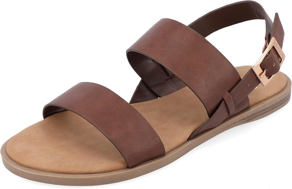 Journee Collection Women's Lavine Lavine Multi Strap Flat Sandals  Brown Size 7.5
