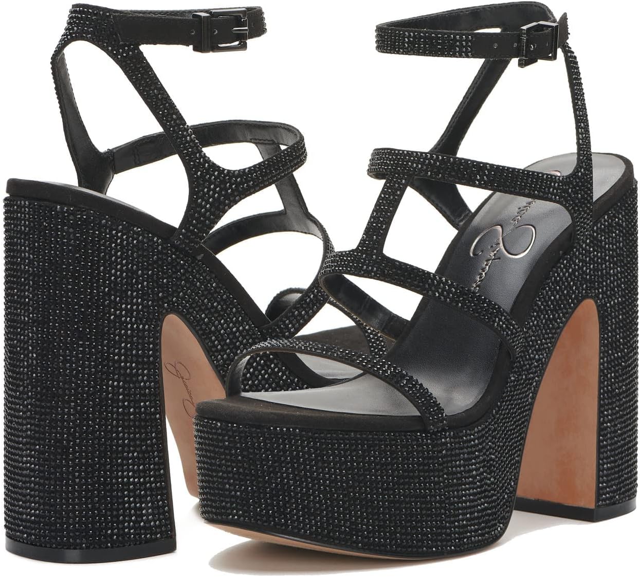 Jessica Simpson Women's Meitini Rhinestone Block Heeled Sandals  Color Black Size 9M