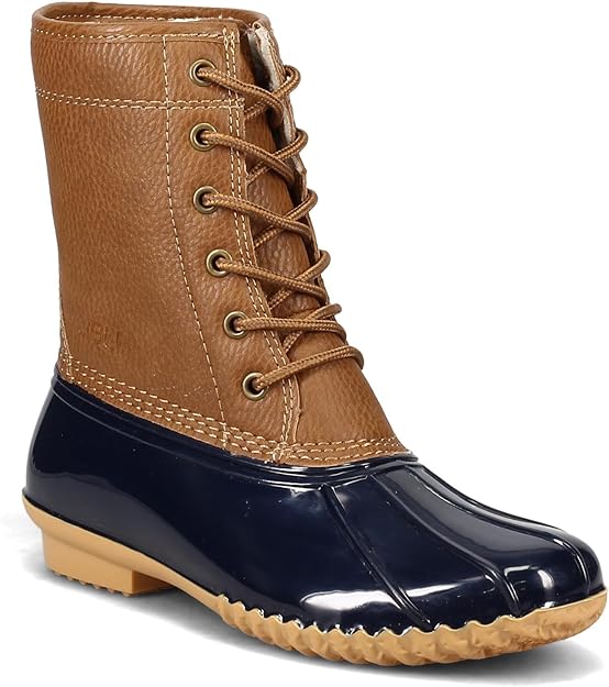 JBU Women's Maplewood Waterproof Rain Mid Calf Boots  Color Navy/Tan Size 10M