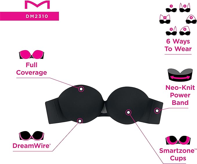Maidenform DreamWire Strapless 6-Way Convertible Bra  Black Size 38C