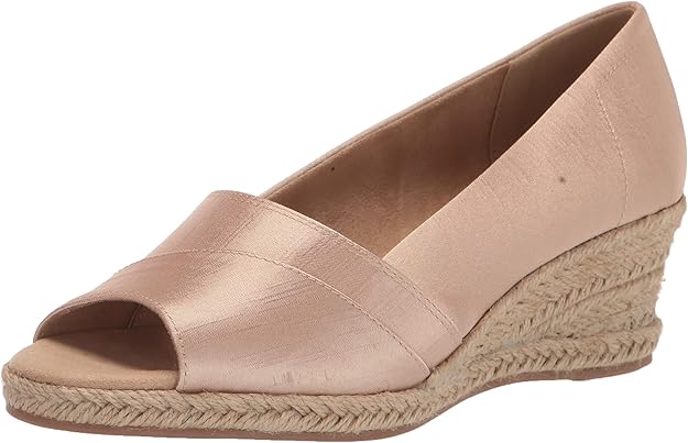 Easy Street Women's Jasper Wedge Sandal  Natural Thai Silk Size 7W