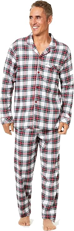 Family Pajamas Men's Cotton Knit Plaid Pajama Set  Color Stewart Plaid Size L