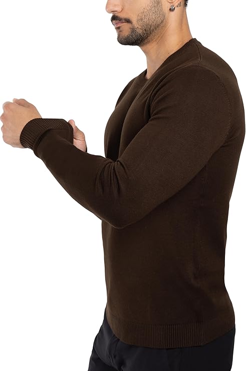 X-Ray Men's Slim-Fit Crew-Neck Sweater Pullover Sweater  Dark Brown Size L