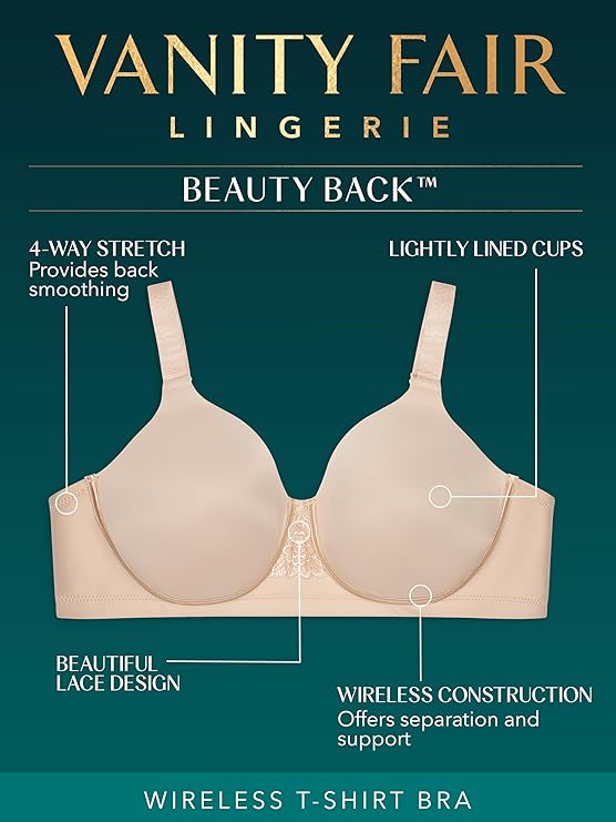Vanity Fair Full Figure Beauty Back Lined Smoothing Bra  Tan Nude Size 36DD