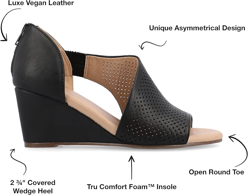 Journee Collection Women's Comfort Foam Aretha Wedge Sandals  Black Size 9