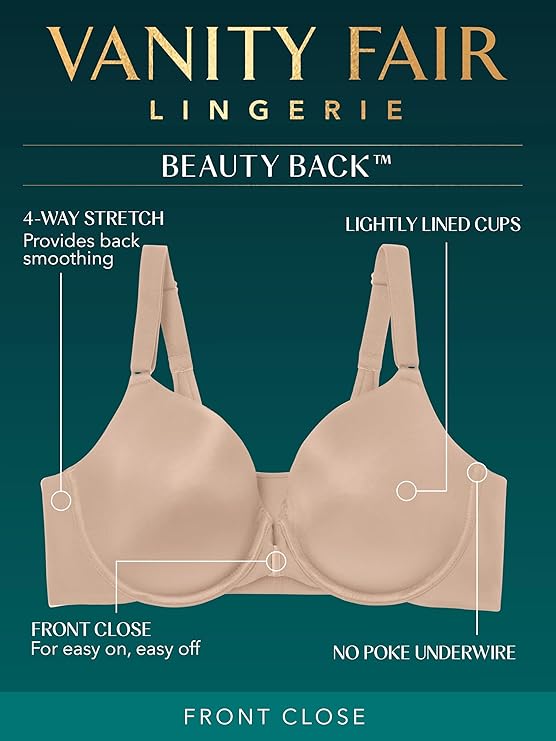 Vanity Fair Full Figure Front Closure Beauty Smoothing Bra  Midnight Black Size 42C