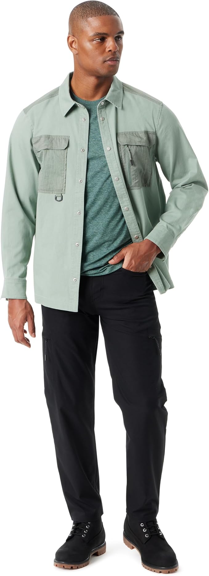 BASS OUTDOOR Men's Stretch Snap-Button Front Shirt Jacket  Lily Pad Size L