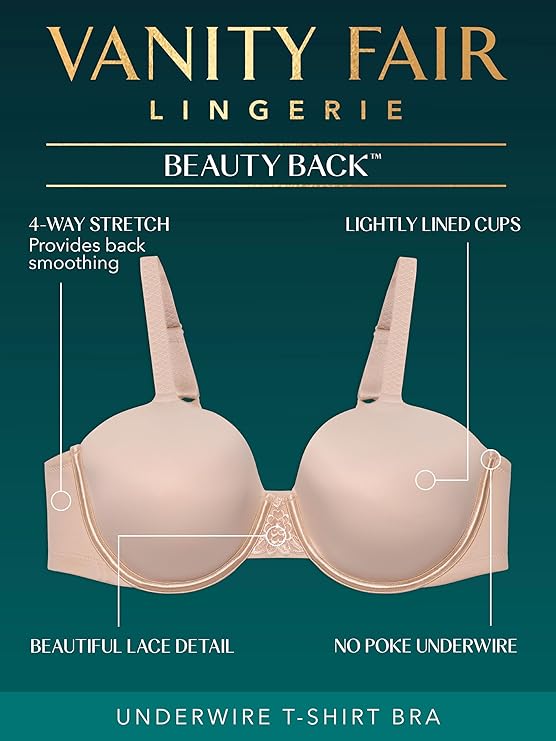 Vanity Fair Full Figure Beauty Back Smoothing Bra  Damask Neutral Nude Size 42C