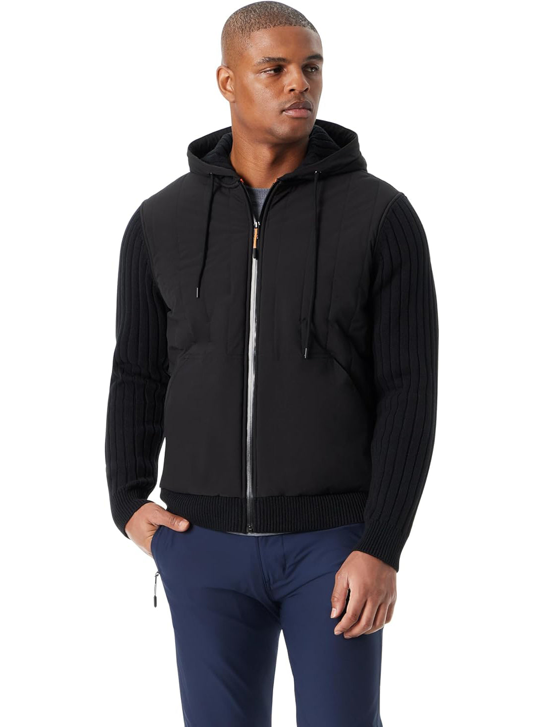 BASS OUTDOOR Men's Mixed Media Zip-Front Hoodie  Black Beau Size M